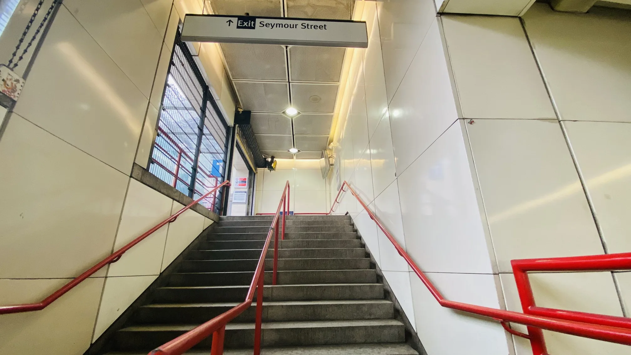 Stairs with the red handrail (Seymour Street Exit)